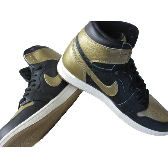 Nike Air Jordan 1 Men's Retro High OG Black Gold Leather Shoes Size 10 NEW - Picture 4 of 5
